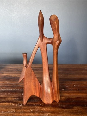 FAMÍLIA MODERNISTA ABSTRATA Vintage Escultura em Madeira Esculpida Assinada Arte Decoração Escultura - Imagem 1 de 4