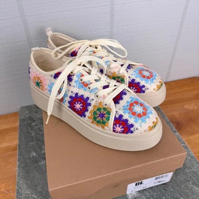 Nueva Zapatilla Deportiva Sucia Lavandería Rambling Algodón Crochet Plataforma Granny Square 8.5 Foto 1 de 4