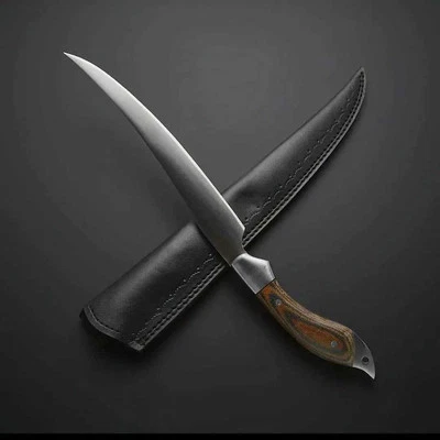 Faca de filete de aço D2 com linda alça Micarta incluída bainha de couro presente - Imagem 1 de 2