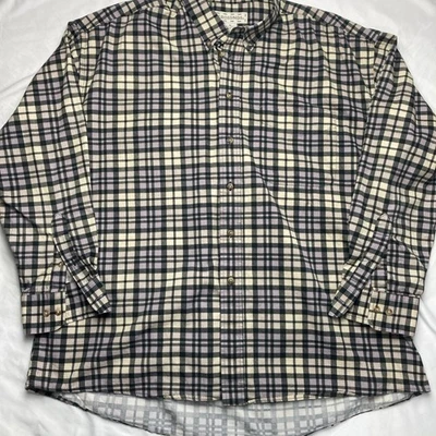 Crossings Men's Flannel Peached Size Large Beige Navy Long Sleeve Button Down - Image 1 of 4