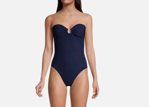 NWT TORY BURCH Solid Bandeau One-Piece Swimsuit Navy Blue Sz S $218 Retail - Picture 1 of 7