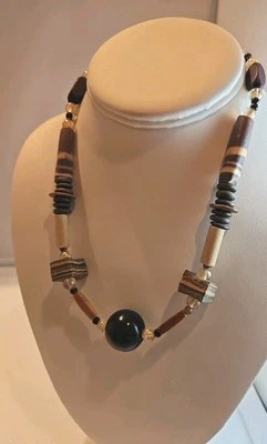 VTG. ARTISAN TRIBAL NECKLACE CHOKER 16" Clay Mud Trade & Venetian Glass Beads  - Image 1 of 4