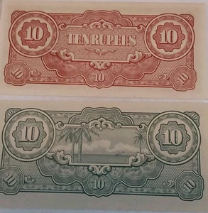 2 -1940’s World War II Crisp Japan Notes-Ten Dollars & Ten Rupees Nice Centering - Picture 1 of 4