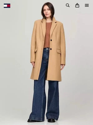 Trench coat feminino Tommy Hilfiger lã camelo tamanho médio - Imagem 1 de 4