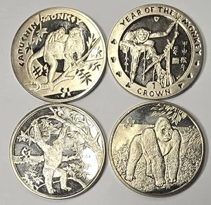 4 monete Sierra Leone 2004 - 2009 3 dollari scimmie/scimmie e 1 corona anno della scimmia - Foto 1 di 2