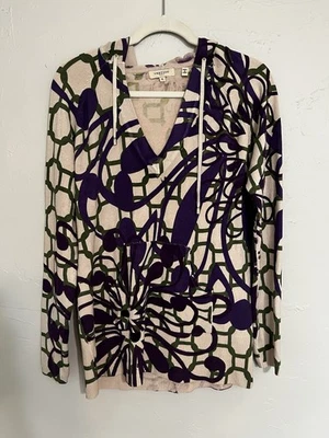 Suéter com capuz Vertigo Paris feminino verde uva estampa geográfica com zíper tamanho XL - Imagem 1 de 4