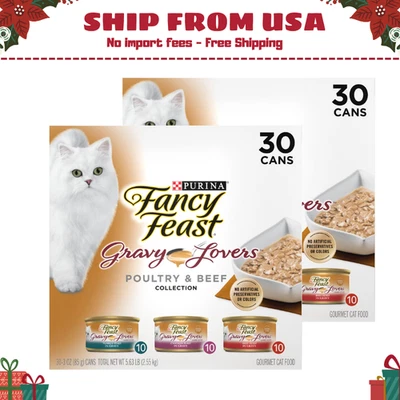 PURINA 2X Fancy Feast Gravy Lovers Poultry & Beef Feast Variety Pack Wet Cat 3oz - 30P