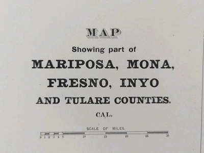 Mapa antiguo original antiguo vintage 1892 MARIPOSA MONA FRESNO INYO TULARE CA Foto 1 de 4