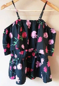Ladies Black Cold Shoulder Layered Top Floral Size 12 New NT - Picture 1 of 5