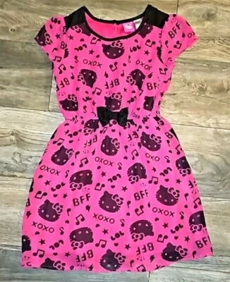 Hello Kitty Dress Girls 6/7 Y2k Chiffon Lined All Over Cat Music Notes Print 😺 - Image 1 of 4
