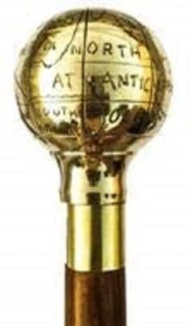 Globe Head Handle Three Fold Wooden Walking Stick Cane Crutches Antique Vintage - Picture 1 of 3