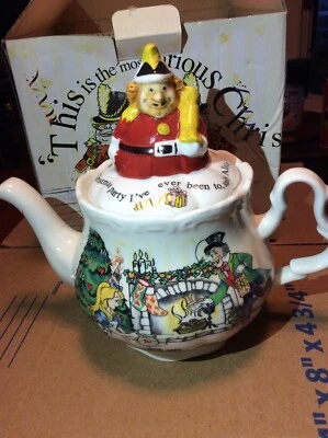 Alice in Wonderland Christmas Tea Party Teapot by Paul Cardew Tweedle Dee Lid - Image 1 of 3