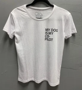 $69 NWT Chaser Brand Solid White My Dog Is My Co Pilot Short Sleeve Soft T Shirt - Picture 1 of 3