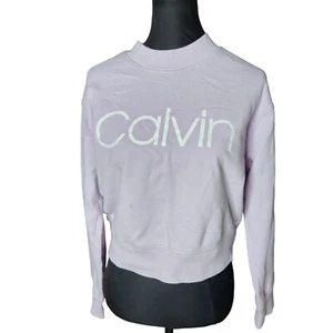 Calvin Klein Crop Sweatshirt Damen Large Lila Big Logo Performance Athletic - Bild 1 von 7