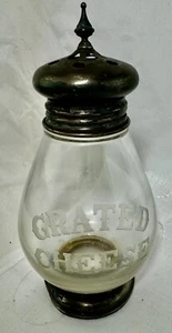 Antique GRATED CHEESE GLASS SHAKER STERLING SILVER BASE & TOP FRANK WHITING - Picture 1 of 17