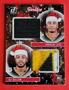 Jordan Love ROOKIE GETRAGENER PULLOVER RELIKTKARTE AJ DILLON 2020 GRÜNE BAY PACKER - Bild 1 von 2