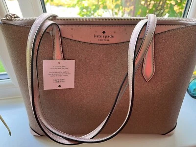 Kate Spade Large Blush Rose Gold Glitter Top Zip Tote Shoulder Bag - Image 1 of 4