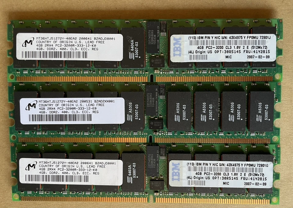 3x MICRON MT36HTJ51272Y-40EA2 PC2-3200R 4GB 2RX4 ECC REG FOR SERVER FRU: 41Y2815 - Image 1 of 1