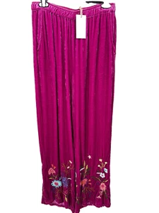 NWT Johnny Was lla S Pink Velvet Embroidered Pants Relaxed Bohemian S - Picture 1 of 10