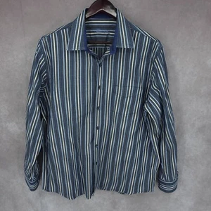Tasso Elba Shirt Mens Large Blue Striped Button Up Long Sleeve Cotton - Picture 1 of 12