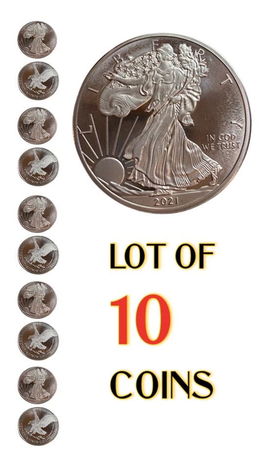 LOTE DE 10 MONEDAS REDONDAS DE TITANIO SÓLIDO .999 Walking Liberty Eagle de 1 onza troy/oz .999 Foto 1 de 4