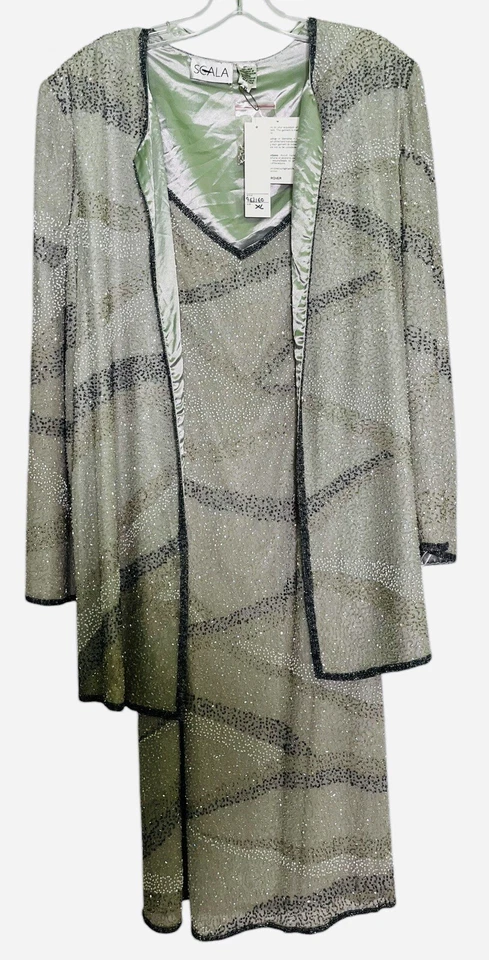 SCALA Dress Women XL Neutral Colors Entirely Beaded 2pc 100% Silk Dress NWT - Image 1 of 4