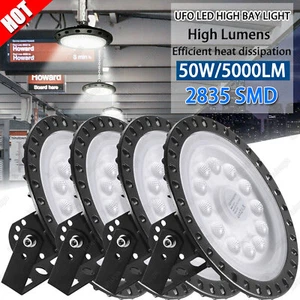 4x 50W UFO LED Hallenbeleuchtung Industrielampe High bay Hallenstrahler Kaltweiß - Bild 1 von 12