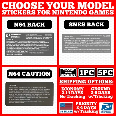 N64/SNES Adhesivo Trasero Adhesivo Adhesivo Repuesto Carro de Juego Cartucho Etiqueta Precortado Foto 1 de 2