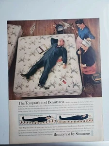 2 Materasso Vintage 1961 Simmons Beautyrest Stampa Pubblicità Ephemera Wall Art Decor - Foto 1 di 2