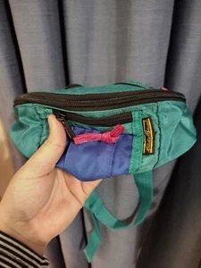 Marsupio vintage Eddie Bauer marsupio vita fianchi verde acqua e blu navy con cravatte rosa 3 cerniere - Foto 1 di 7