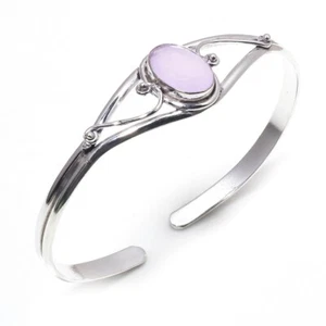 925 Sterling Silver Rose Quartz Gemstone Handmade Cuff Bracelet Jewelry Adjust - Picture 1 of 4