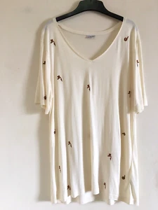 New Damart Short Sleeve Floral Embroidered Cream Jersey T-Shirt Top Uk 14 / 16 - Picture 1 of 5