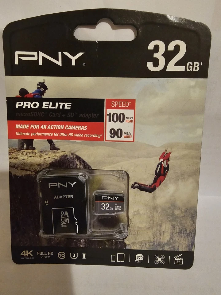 Memory card 32gb PNY, MicroSDHC Card+SD Adapter, Made For 4K Action Cameras - Image 1 of 1