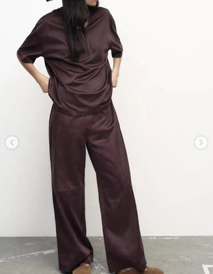 BNWT Zara Faux Suede Trousers & Top Burgundy Size S - Image 1 of 4