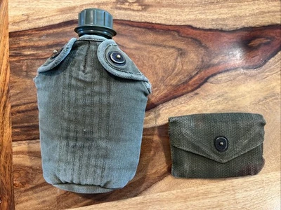 GENUINE US MILITARY 1 QUART QT WATER CANTEEN w/ Flat Cap AND COVER OD USGI VGC - Image 1 of 4