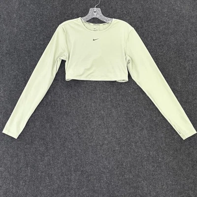Nike Pro Cropped Shirt Women's Large Green Dri-Fit Long Sleeve Training Top - Image 1 of 4