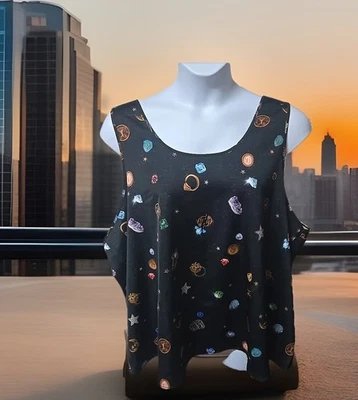 Fabletics EcoSatin Black Tank Lucky Charm Zodiac Gems Plus 3X Out Of Print - Image 1 of 4