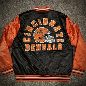 Neu 135 $ CINCINNATI BENGALS BOMBERJACKE Retro gefütterter College-Mantel ERWACHSENE LARGE - Bild 1 von 9