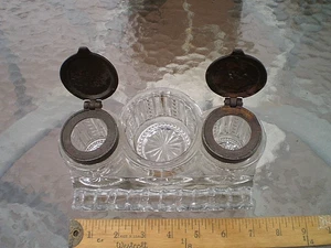 EAPG Early American Press Glass Double Inkwell & Pen Desk Set With 2 Ink Jars - Picture 1 of 10