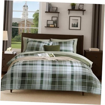 MaiRêve Comforter Set, Plaid Design Comforter Set 7 Pieces, Queen Olive Green - Image 1 of 4