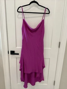 Tyche Womens Sz Large Satin Flowy Slip Dress Asymmetrical Hem Adjust Straps NWT - Picture 1 of 7