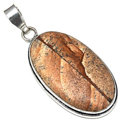 Pingente foto pedra preciosa jaspe feito à mão presente para sua joia de prata 2" - Imagem 1 de 4