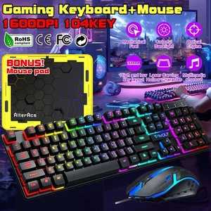 T6 Gaming Keyboard and Mouse Set for PC Laptop Rainbow Backlight Usb Ergonomic - Picture 1 of 12