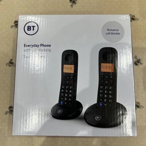 NEW BT Everyday Cordless Twin Home Phone with Basic Call Blocking Handset Black - Zdjęcie 1 z 1