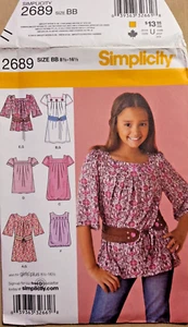 Simplicity 2689 Mädchen Teens Übergröße BB 8 1/2 - 16 1/2 Tunika Kleid Top Gürtel - Bild 1 von 3