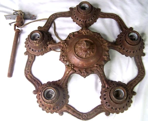 C1920 ANTIQUE ART NOUVEAU 5 ARM CEILING FIXTURE LIGHT - Picture 1 of 5