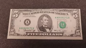 1974 $5 FRN Federal Reserve Note Off-center Error VF - Picture 1 of 5