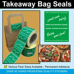 Green - Takeaway Paper / Plastic Bag / Pizza Box Seals -  Labels / Stickers - Picture 1 of 25