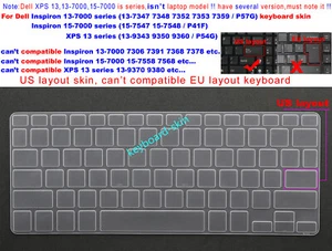US Keyboard Cover for Dell Inspiron 13-7348 7352 7353 7359 XPS 13-9343 9350 9360 - Picture 1 of 8