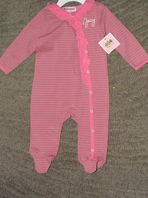 Juicy Couture Baby девочек розовый и серый хлопок Footie - размер 3-6 месяцев - новый с Ярлыками - Изображение 1 из 4